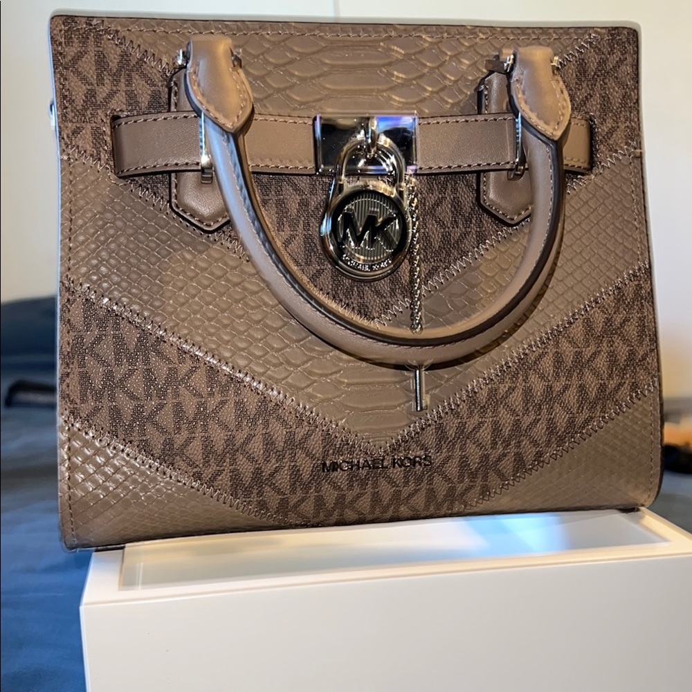 Michael Kors Brown Satchel with silver Accents